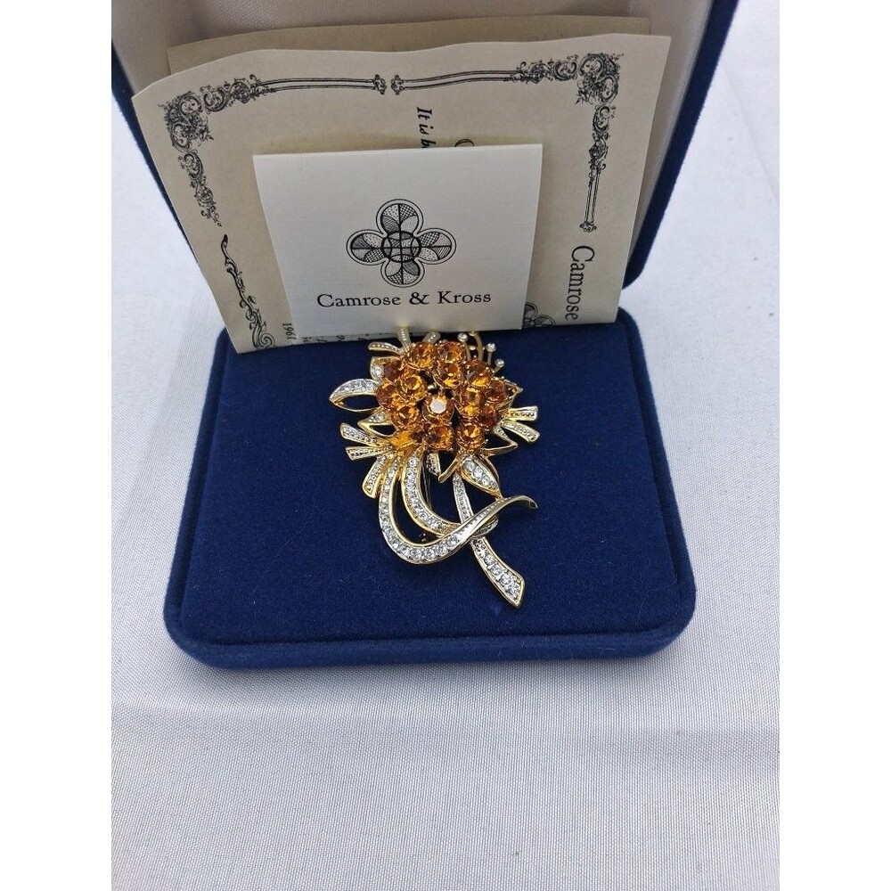 Camrose & Kross JBK Jackie Kennedy Amber Crystal Flower Bouquet Brooch Pin COA - Picture 12 of 13
